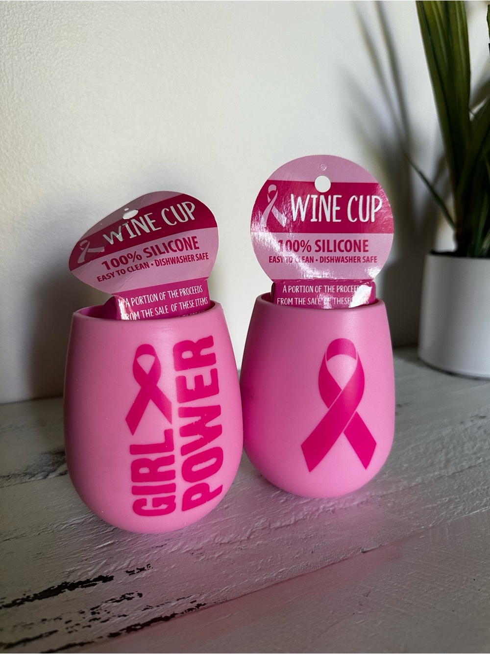 Pink Silicone Wine Cups with Breast Cancer Ribbon NWT